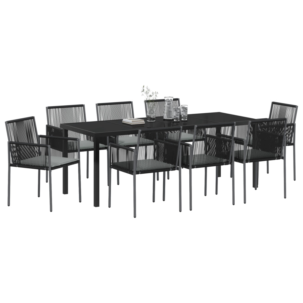 Set da pranzo da giardino in 9 pezzi con cuscini in rattan nero