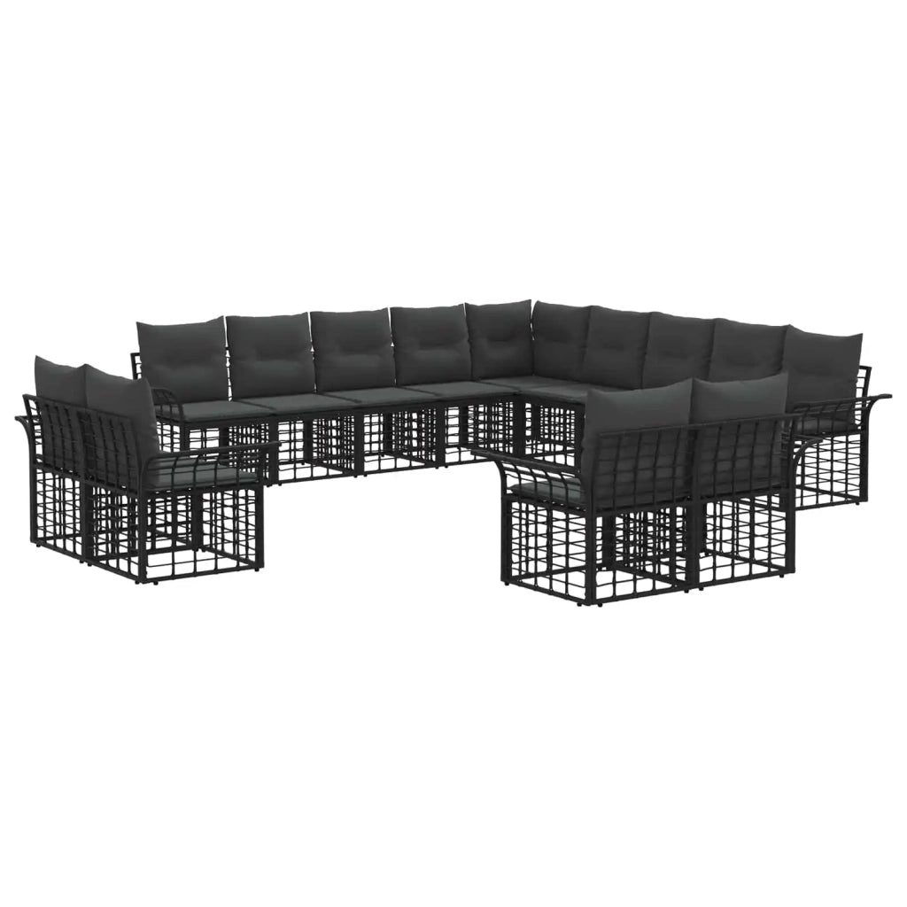 Set di divani da esterno 13 pz Nero e Grigio scuro Poliestere 3437809