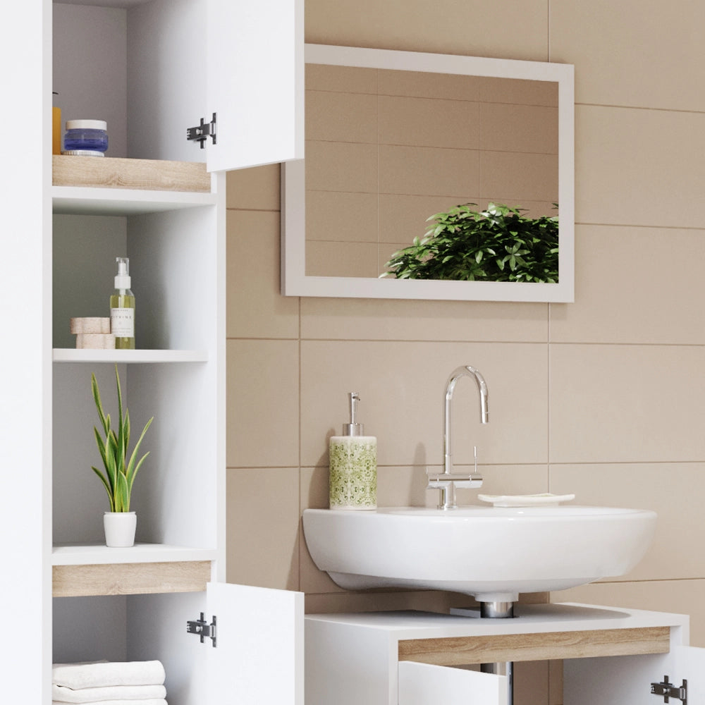 Vicco Set mobili bagno Bianco/Sonoma 3 parti, con colonna