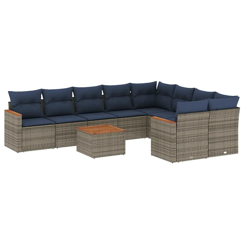 Set Divani da Giardino 10 pz con Cuscini Grigio in Polyrattan 3226313
