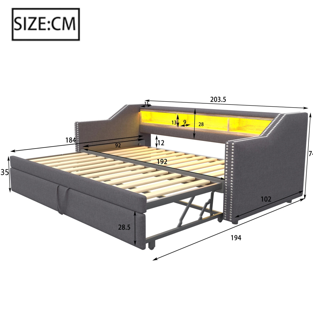 Divano letto estraibile imbottito grigio scuro 90/180 x 190 cm