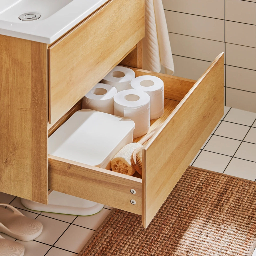Mobile base per lavabo con due cassetti Mobile da bagno Naturale 61x46x54cm BZR174-N