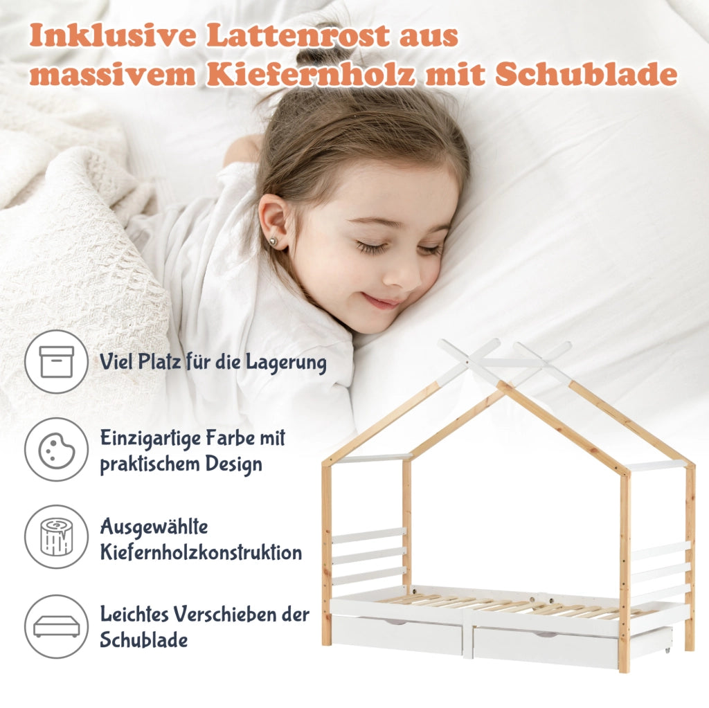 Letto a casetta per bambini 90x200 cm con cassetti