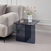 Tavolino basso in vetro temperato con piano curvo, per soggiorno e ufficio, colore grigio, 45 × 45 × 51 cm