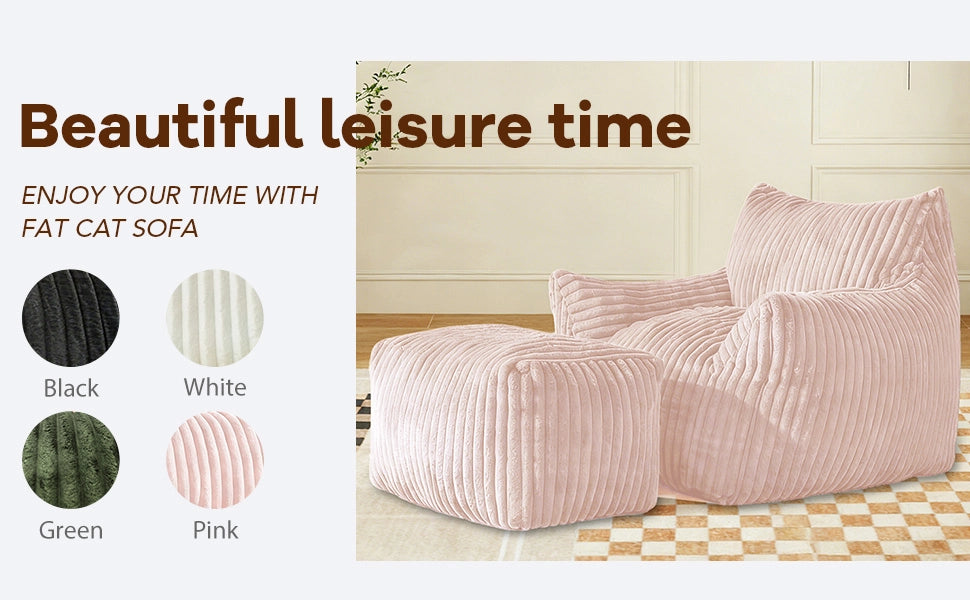 Fauteuil avec pouf con supporto ergonomico a 5 zone e seduta ampia in flanella rosa per relax quotidiano in casa