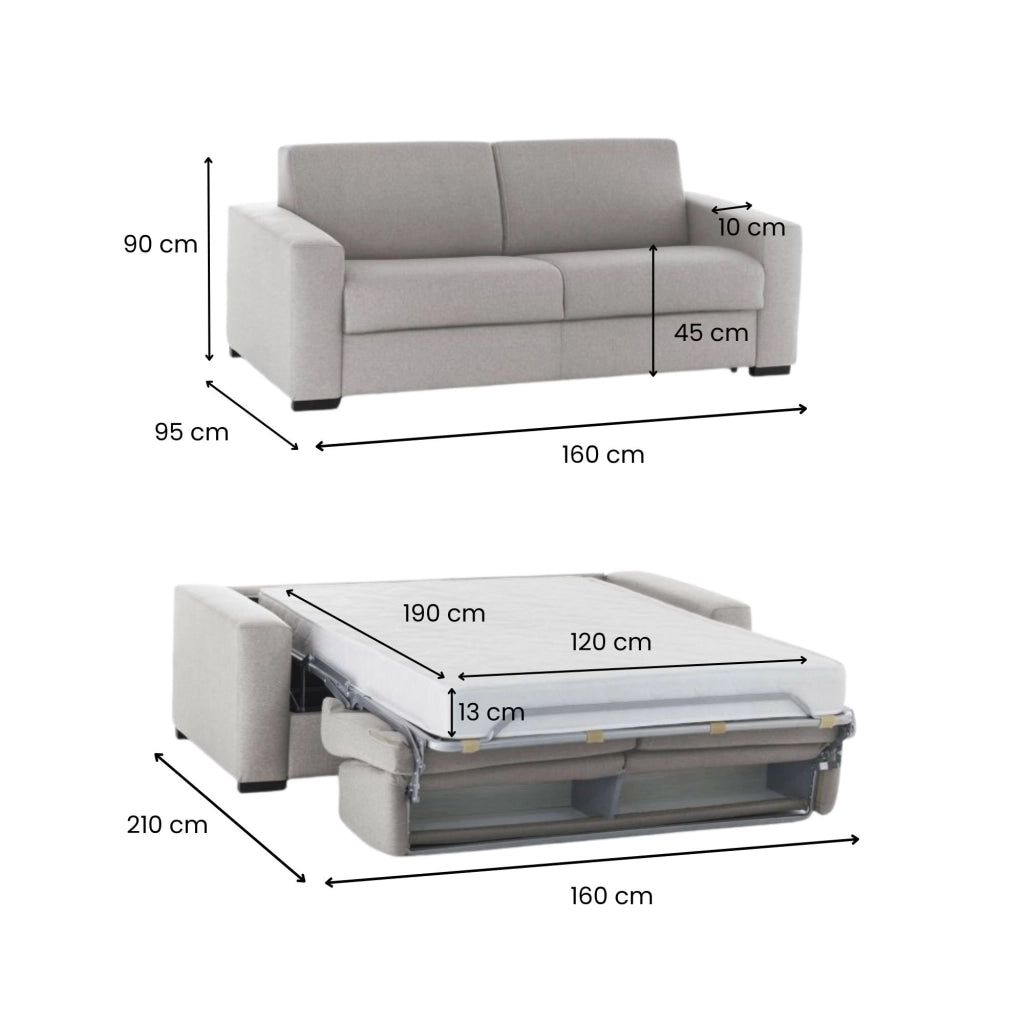 Alcatraz, Divano Letto 2 Posti Sfoderabile, 160x95 cm Grigio