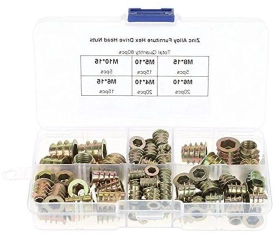 Kit di riparazione per mobili con inserto per zinklegering e viti - Assortimento di viti a 6 facce M4/M5/M6/M8/M10 con attacco a vite a 6 facce - Viti per diversi utilizzi, 80 pezzi