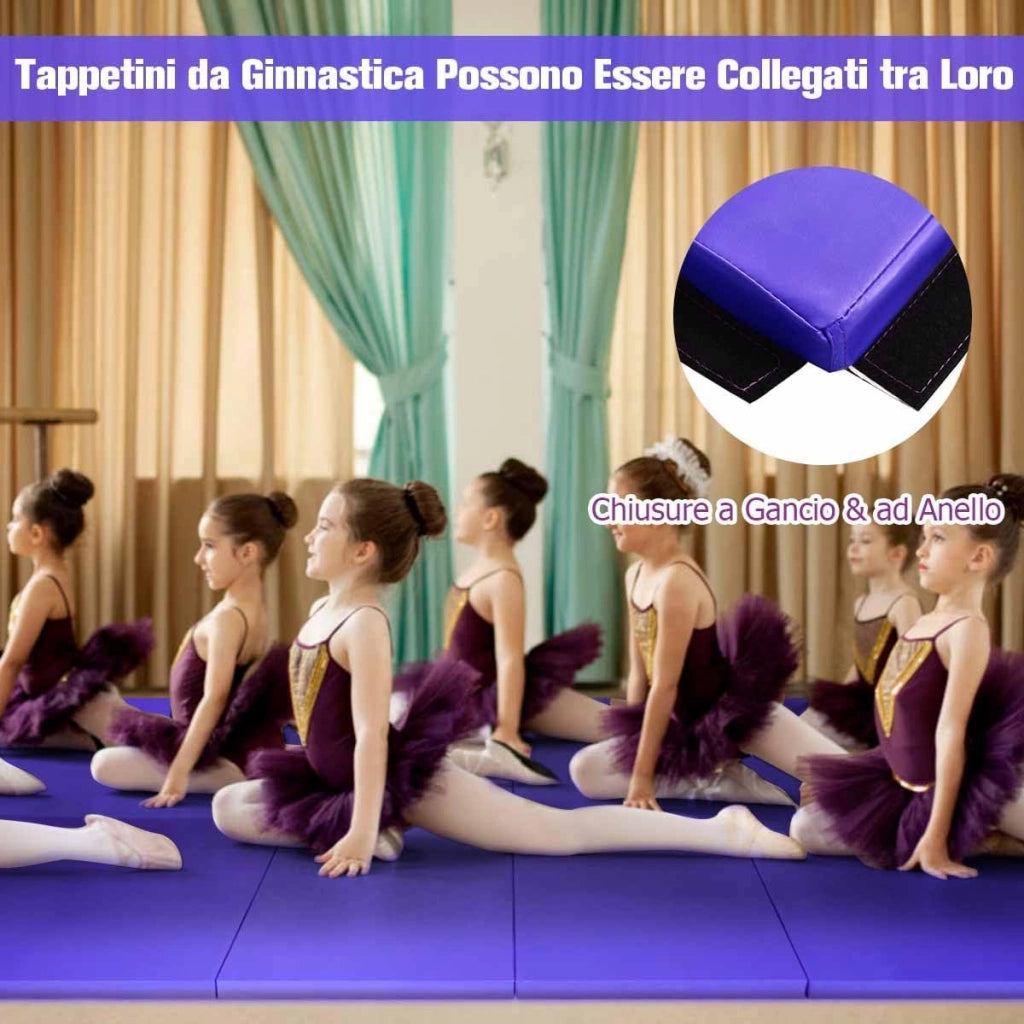 Tappetini da Ginnastica Pieghevoli 300 x 116 x 5 CM con Ganci e Maniglia Comoda Pelle PU, Ideale per Arti Marziali/Ginnastica/Pilates, Viola