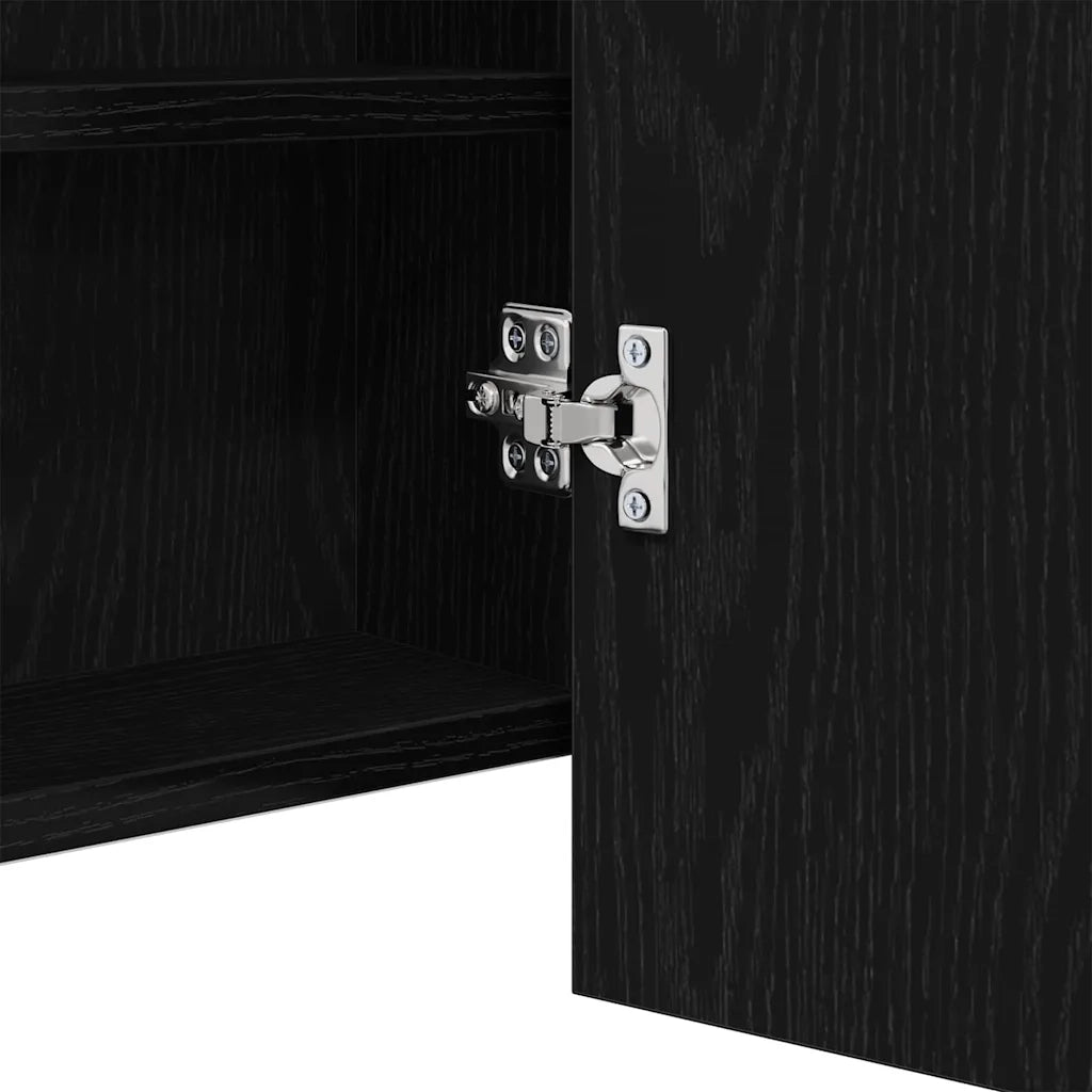 Mobile da Bagno | Armadio Specchio LED con porta Rovere Nero 100 x 12 x 45 cm