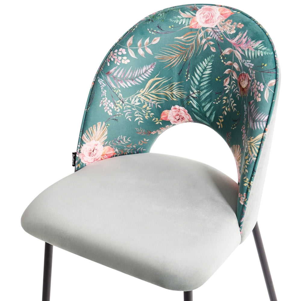 Set di 2 sedie da pranzo tappezzeria in velluto verde motivo floreale gambe nere glamour retrò