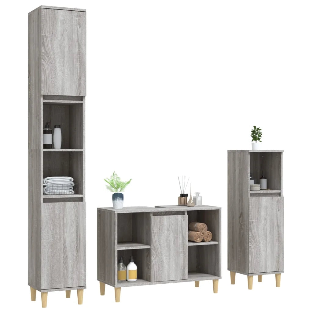 Set Mobili da Bagno 3 pz Grigio Sonoma in Legno Multistrato 3185619