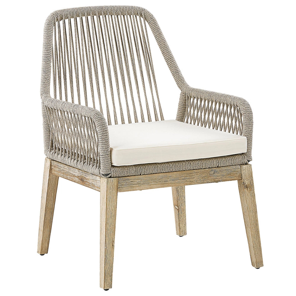 Set da pranzo da giardino Tavolo in cemento grigio e beige 6 sedie in propilene di vimini beige dal design moderno