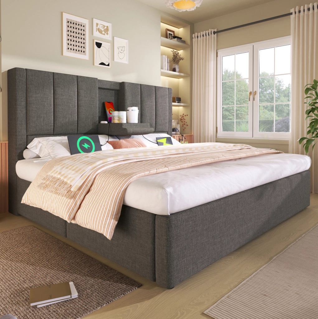 Letto matrimoniale 140x200 cm con materasso e ricarica USB-C