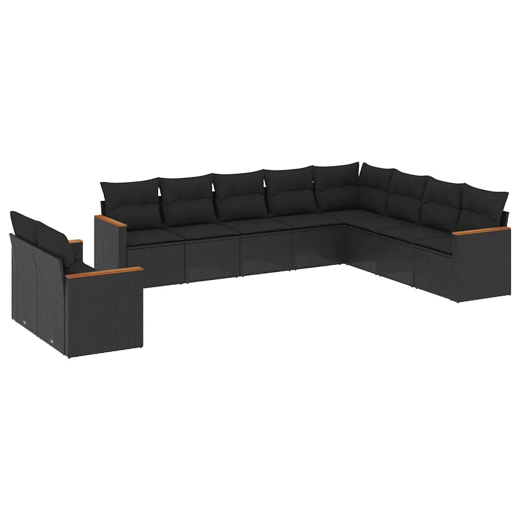 Set Divani da Giardino 10pz con Cuscini in Polyrattan Nero 3258513