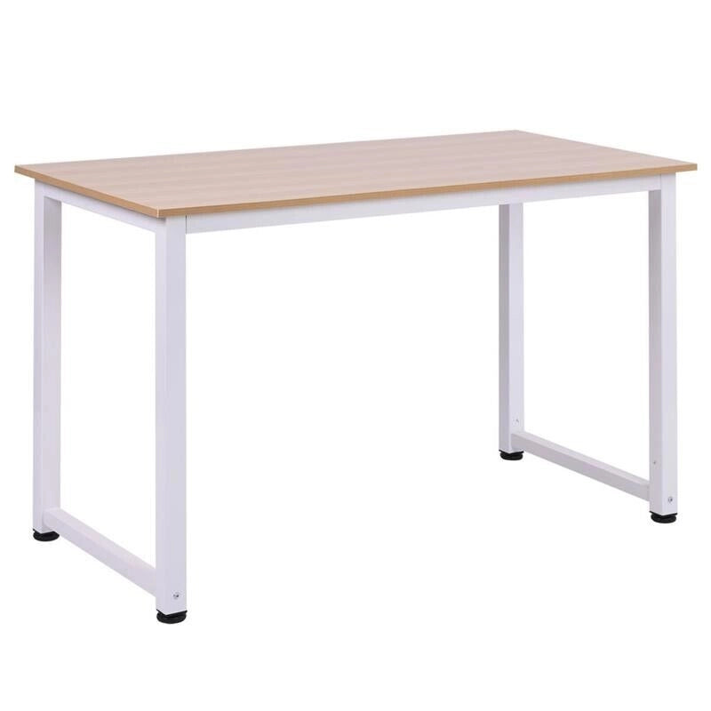 TAVOLO SCRIVANIA IN LEGNO MDF COLOR ROVERE E GAMBE IN METALLO BIANCO