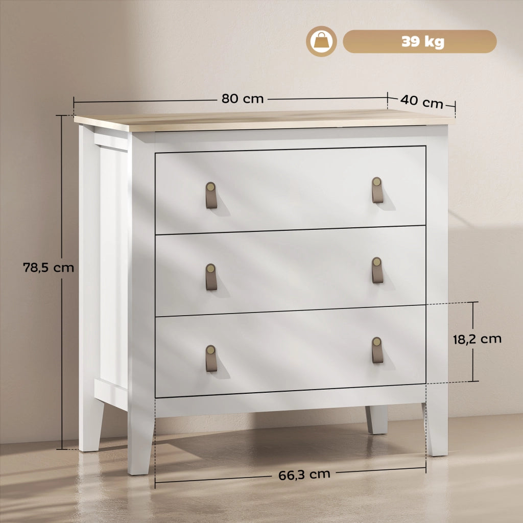Cassettiera con 3 Cassetti ¨C zephmum ¨C 80x40x78,5 cm Bianco