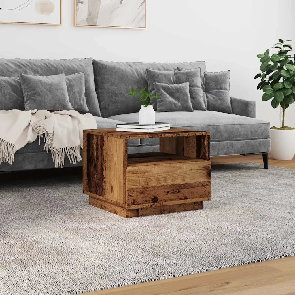 Tavolino da Salotto con Luci LED Legno Antico 50x49x40 cm 857708