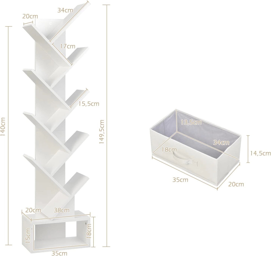 Libreria ad Albero, a 8 Ripiani, Scaffale per Libri con Cassetto Rimovibile, Design di Antiribaltamento, Organizzazione per CD, Riviste, Libri, 38x20x149,5 cm, 4 Colori (Marrone)