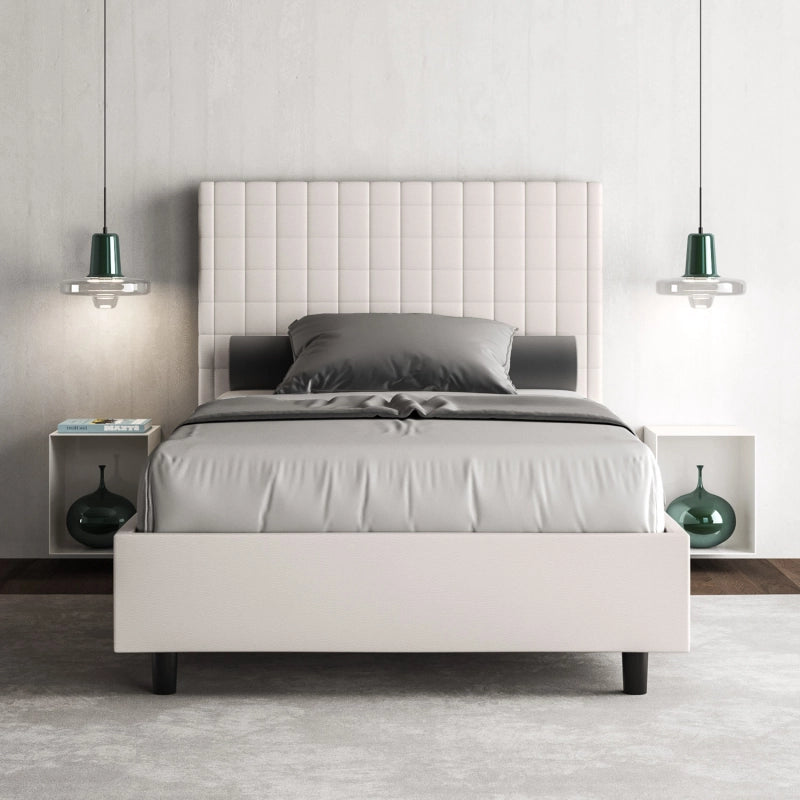 Letto imbottito 1 piazza e mezza 120x200 cm Sunny - Bianco,Similpelle,Con rete