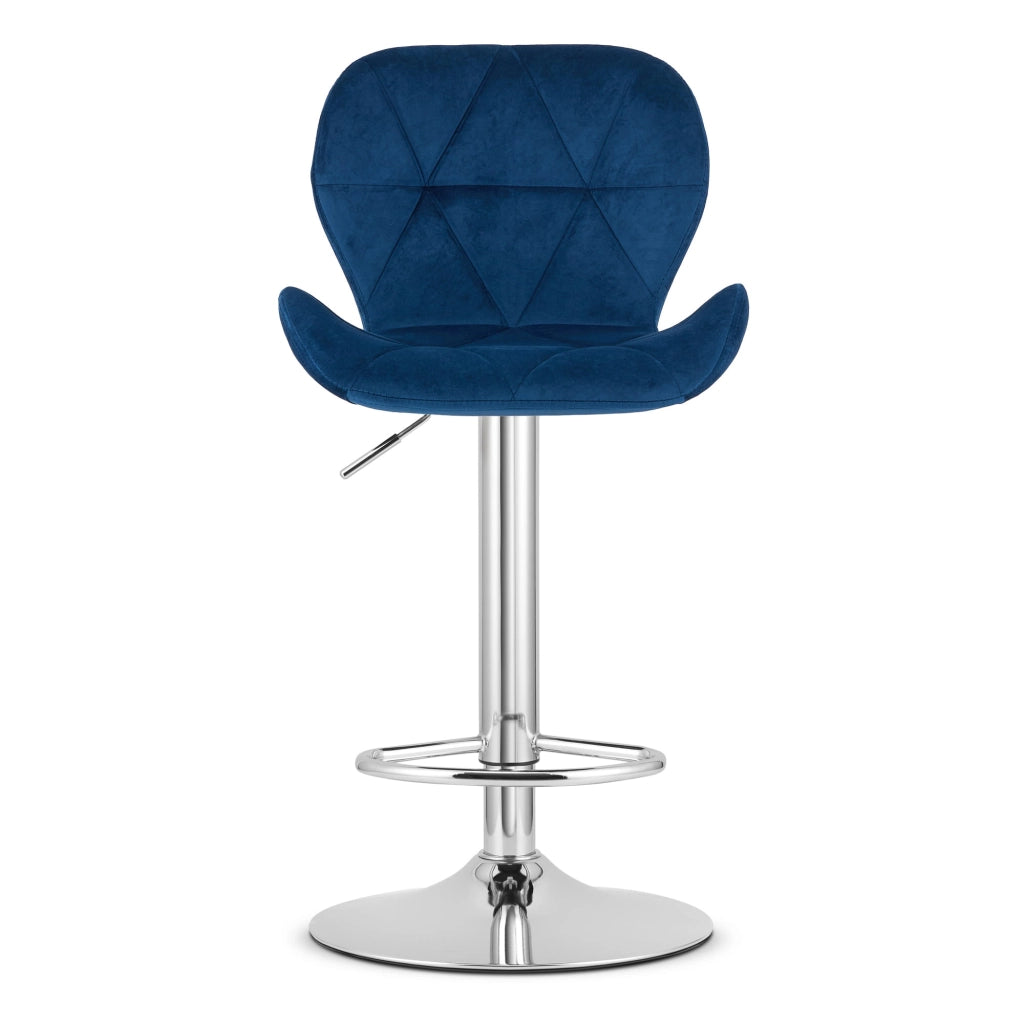 Sgabello in velluto VALORA WEST - Blu navy - Base cromata x 2