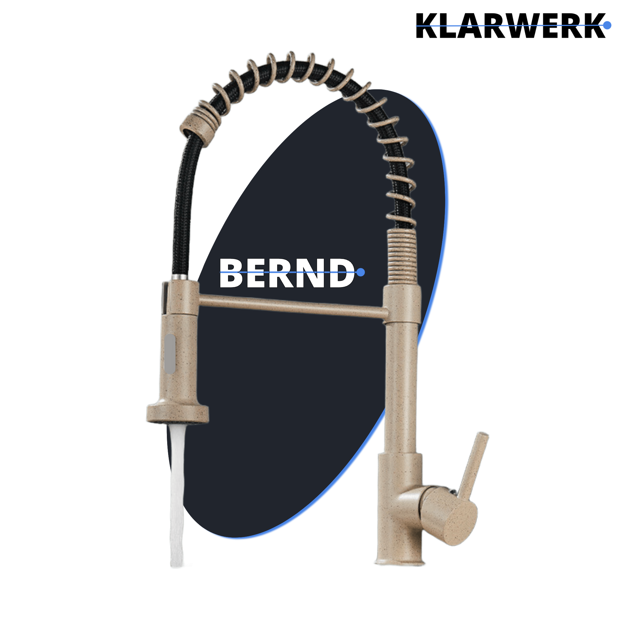 BERND | Rubinetto girevole beige da cucina in acciaio inossidabile |Miscelatore professionale girevole a 360 gradi con doccia | Alta pressione 2 porte