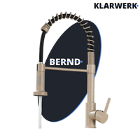BERND | Rubinetto girevole beige da cucina in acciaio inossidabile |Miscelatore professionale girevole a 360 gradi con doccia | Alta pressione 2 porte