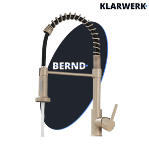 BERND | Rubinetto girevole beige da cucina in acciaio inossidabile |Miscelatore professionale girevole a 360 gradi con doccia | Alta pressione 2 porte