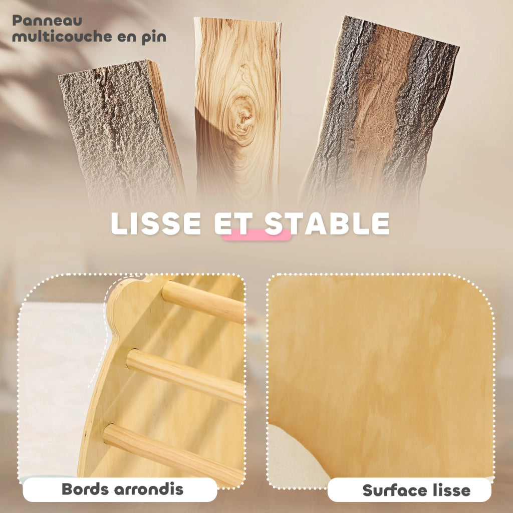 Letto a soppalco con scivolo, dondolo e tavolo gioco ¨C zephmum ¨C legno naturale per bambini