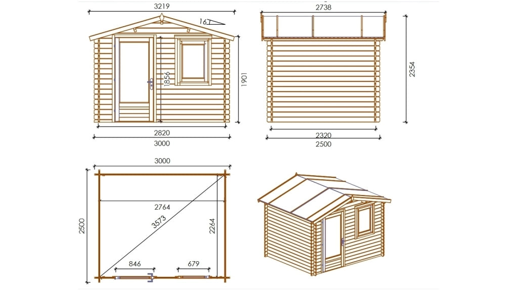 Casetta da giardino in legno - 7.5m2 - 3x2.5m - 28mm - colore: naturale - DOM755 - ALTANKA