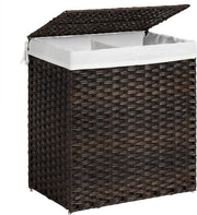 Asciugatrice a mano, 110L, contenitore in rattan sintetico, con coperchio e maniglie, separatore di carichi, pieghevole, sacco di lavanderia rimovibile, marrone.