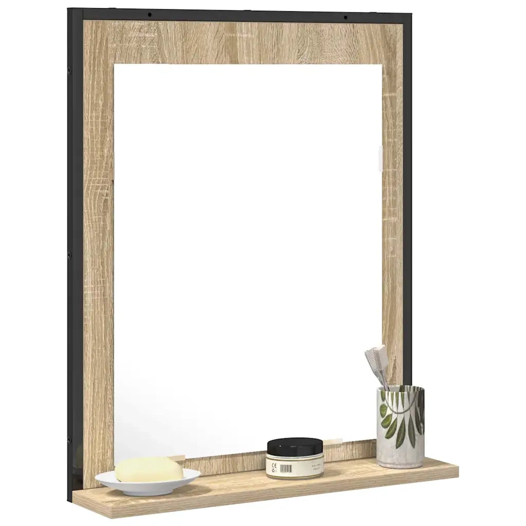 Specchio da bagno con lo scaffale-Mensola con Specchio Nero 50 x 12 x 60 cm
