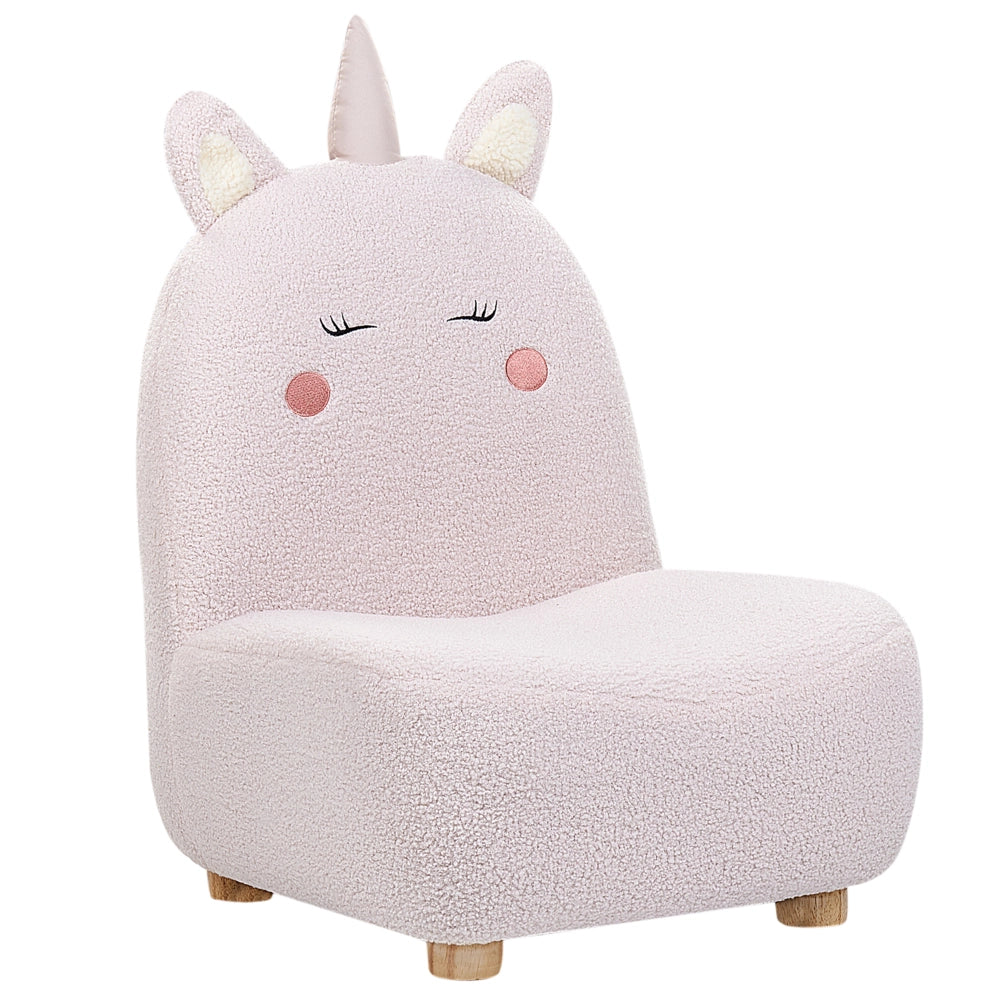 Sedia per animali Rosa Bouclé Imbottita con braccioli Sedile per cameretta per bambini Design moderno Forma di unicorno