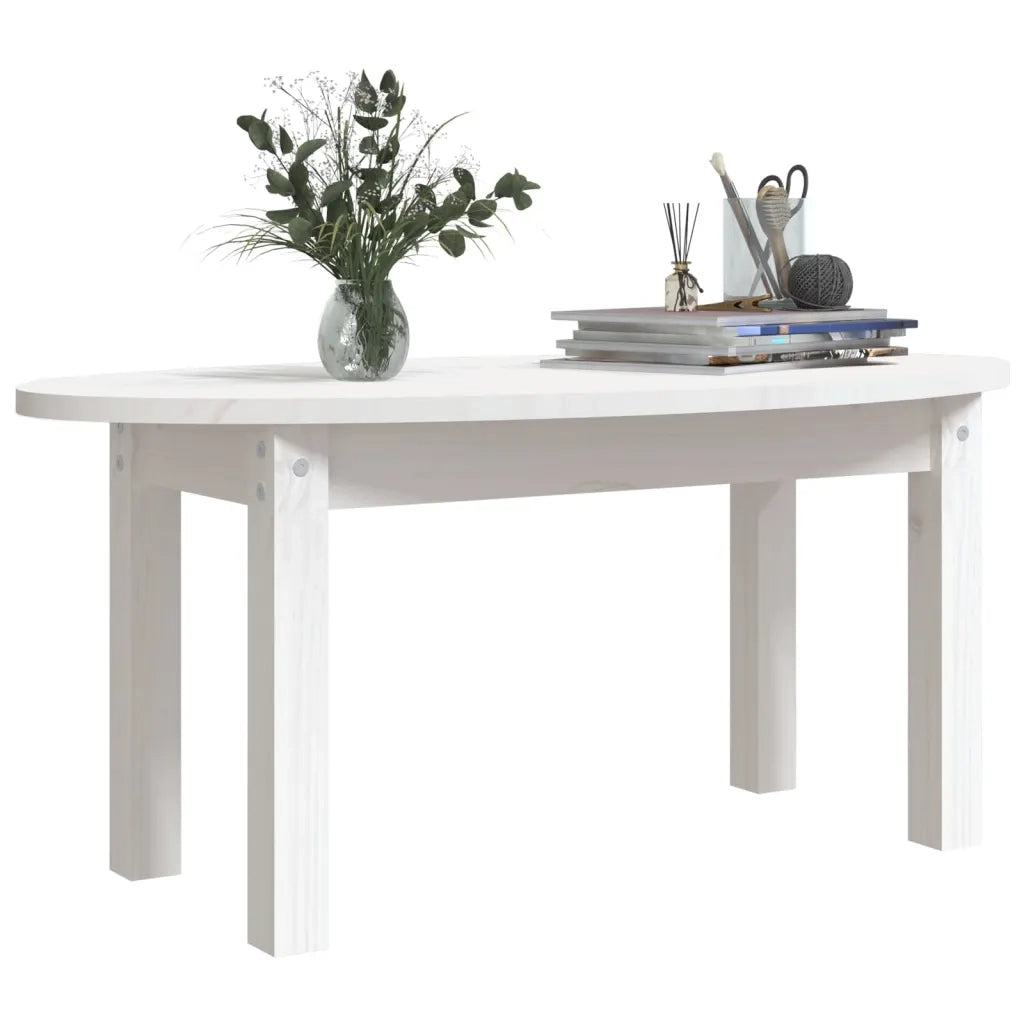 Tavolino da Salotto Bianco 80x40x35 cm Legno Massello di Pino cod mxl 5552