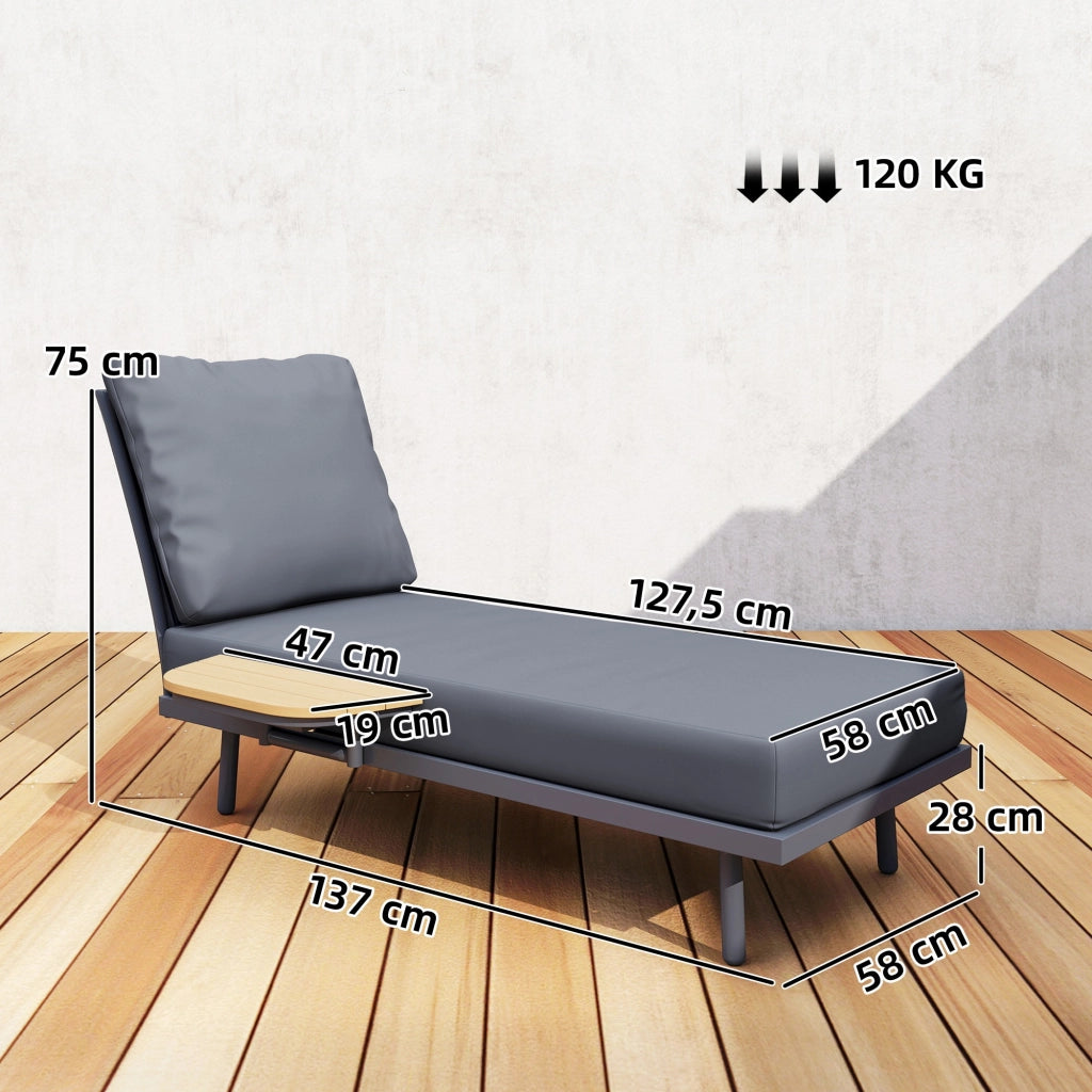 Chaise Longue da Giardino con Cuscini ¨C zephmum ¨C Grigio 58x137x75cm