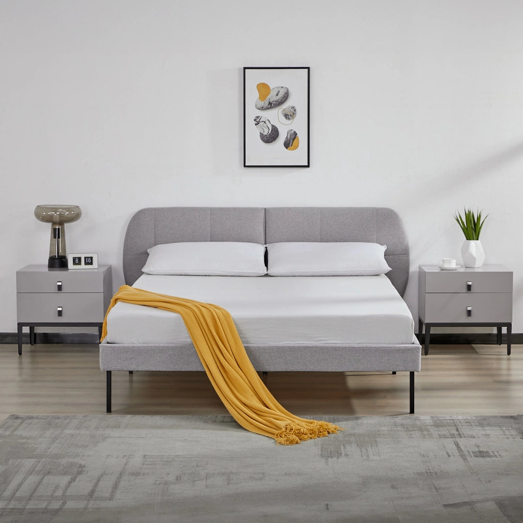 Letto Francese Porvoo 140x200 cm Testiera Imbottita Rivestimento in Tessuto - Grigio [en.casa]