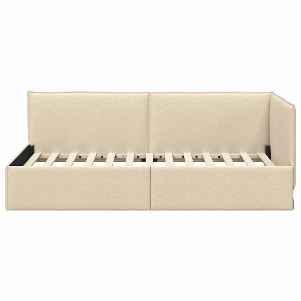 Cornice del letto ad angolo Crema 100 x 200 cm Tessuto