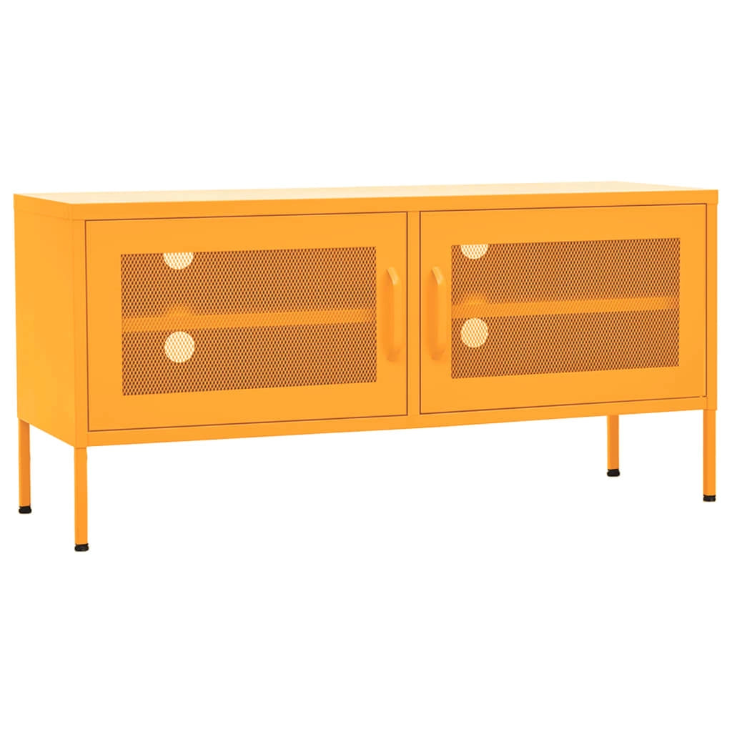Mobile TV multimediale scaffale TV credenza TV sala da pranzo soggiorno camera da letto giallo senape 105 x 35 x 50 cm acciaio giallo 02_0027659
