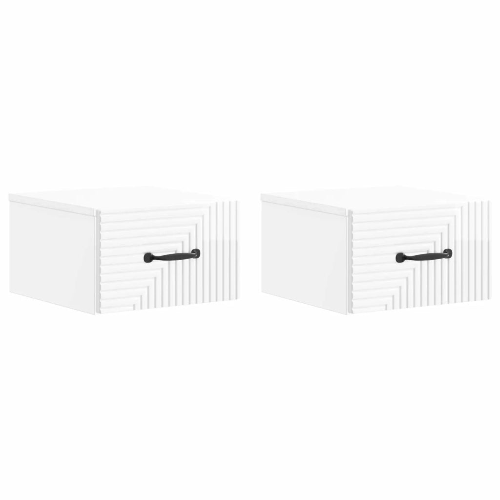 Set di 2 Comodini | Armadio da Notte | Mobiletto da notte a muro Bianco Lucido 34,5 x 33 x 20 cm
