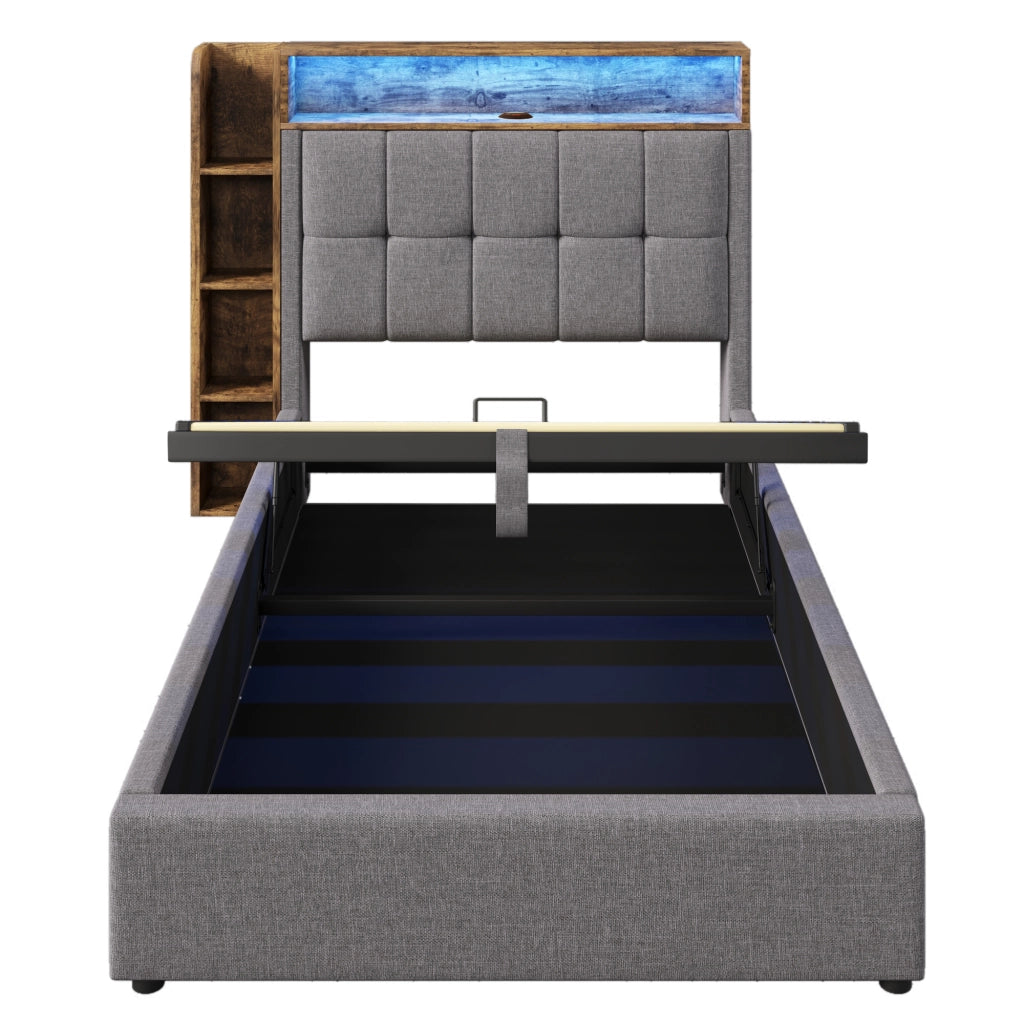 letto imbottito lino grigio 90 x 200 cm