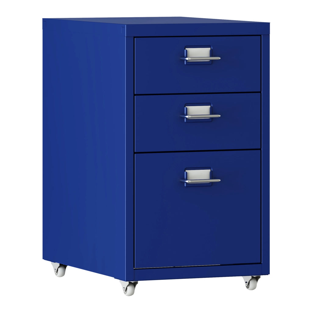 Cassettiera Kökar in Acciaio Mobile Archivio con 3 Cassetti e Rotelle - Blu [en.casa]