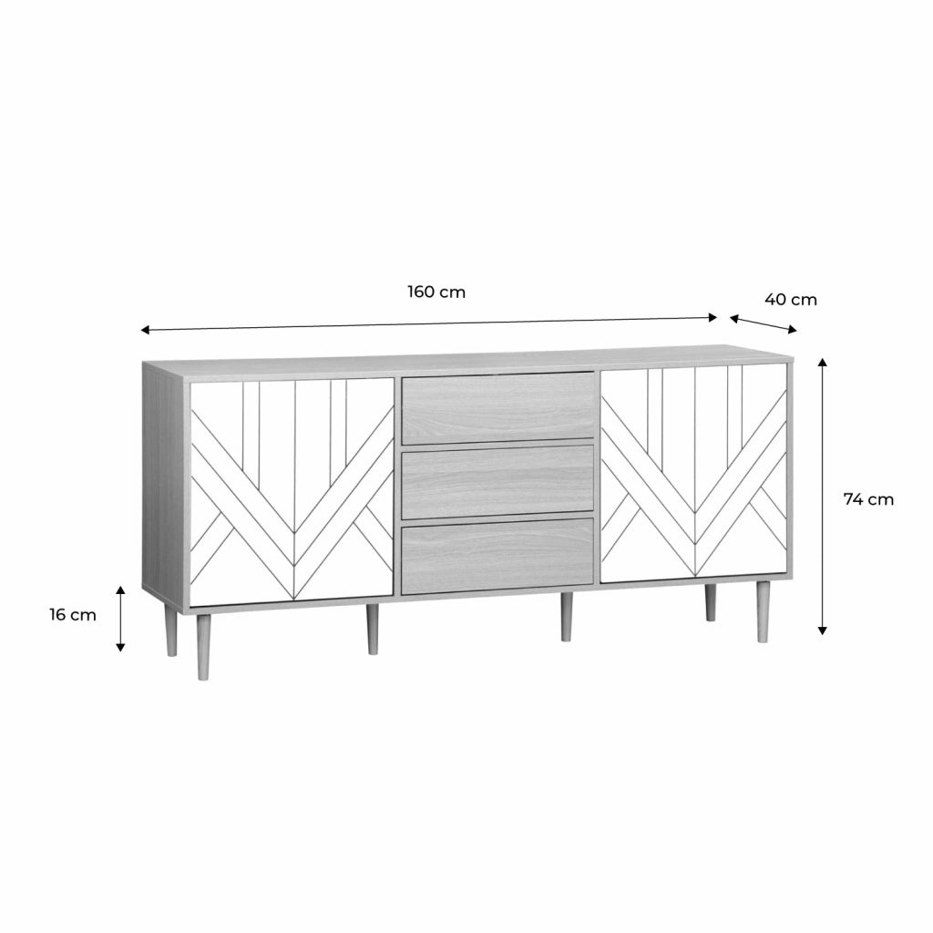 Credenza a 2 ante effetto legno, 160cm, bianco