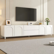 Mobile TV 180x40x48 cm con 4 ante; 2 cassetti e passacavi in MDF e pannelli di particelle bianco