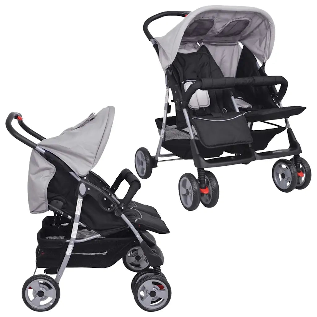 Passeggino Gemellare in Acciaio Grigio e Nero CFW1926908