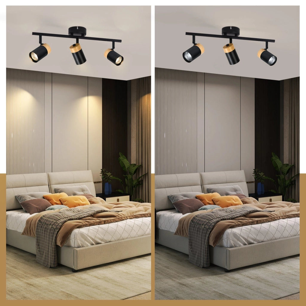 ZMH Lampada da soffitto a sospensione 3 fiamme legno GU10 orientabile 330° per camera letto
