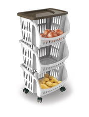 Carrello Porta Frutta Oggetti 3 Ceste Plastica C/Ruote Colori Vari - Bama