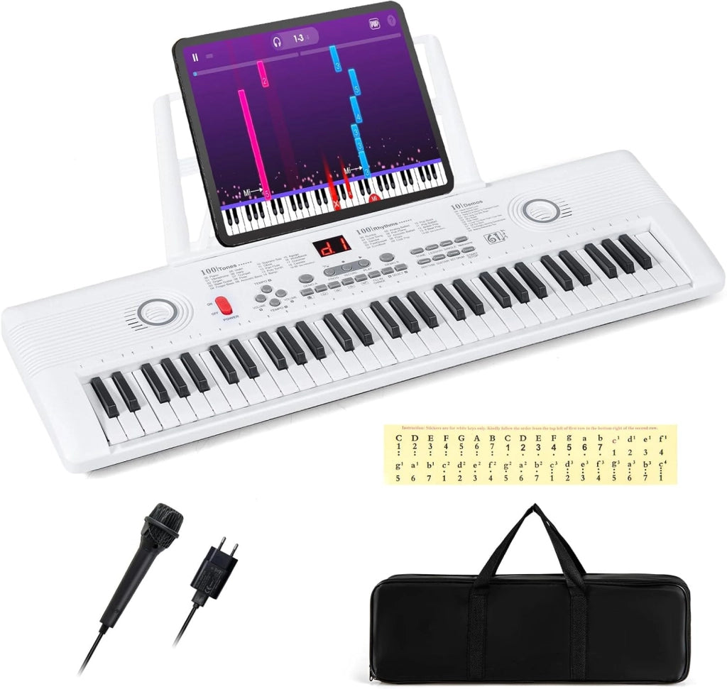 Pianoforte Digitale 61 Tasti Pieghevole, Tastiera Elettronica con Microfono e Leggio, Pianola Portatile con Borsa per il Trasporto per Principianti (Rosa)
