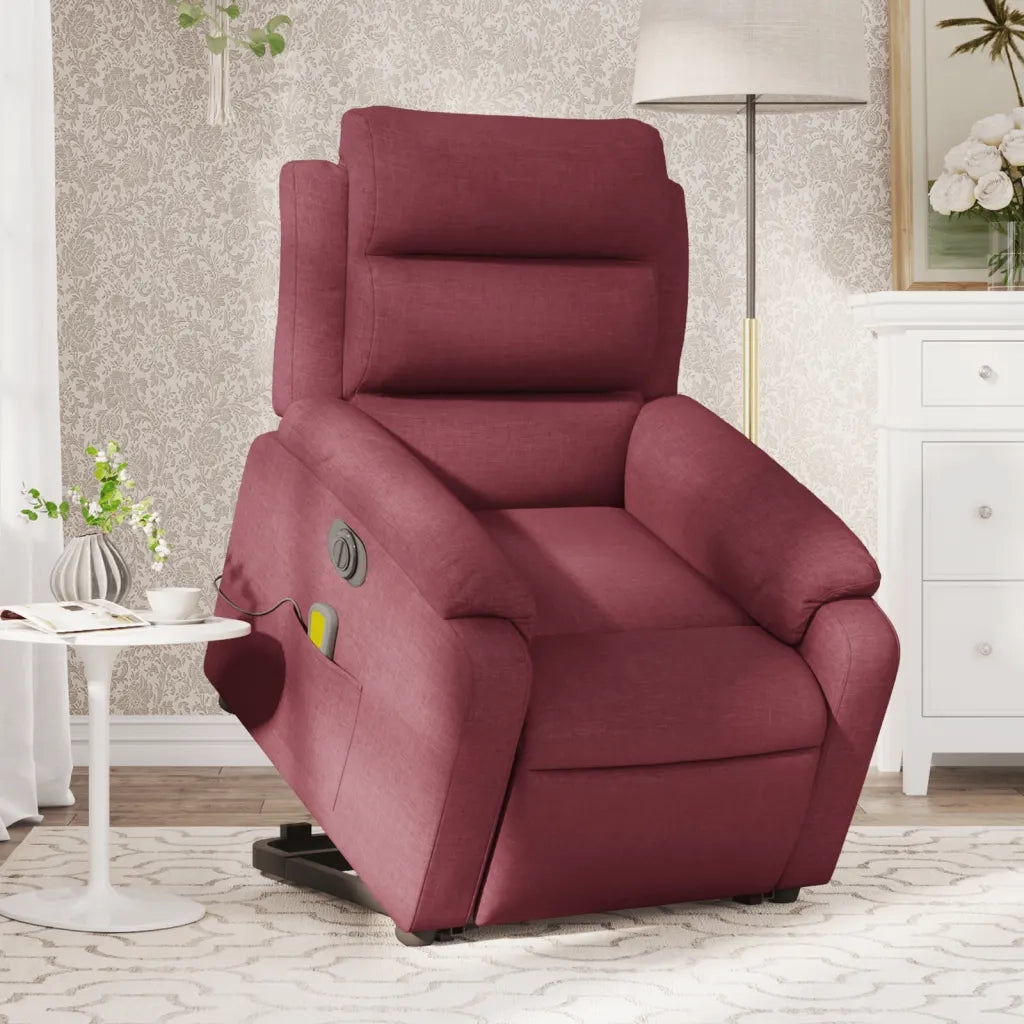 Poltrona Alzapersona Massaggiante Elettrica Rosso Vino Tessuto 3205019