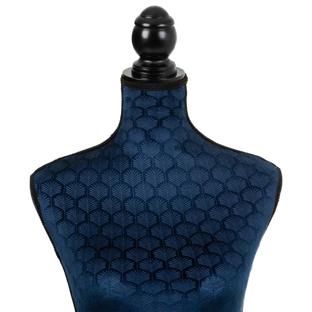 Manichino in legno e schiuma rivestito in tessuto blu 24x37,5x168h