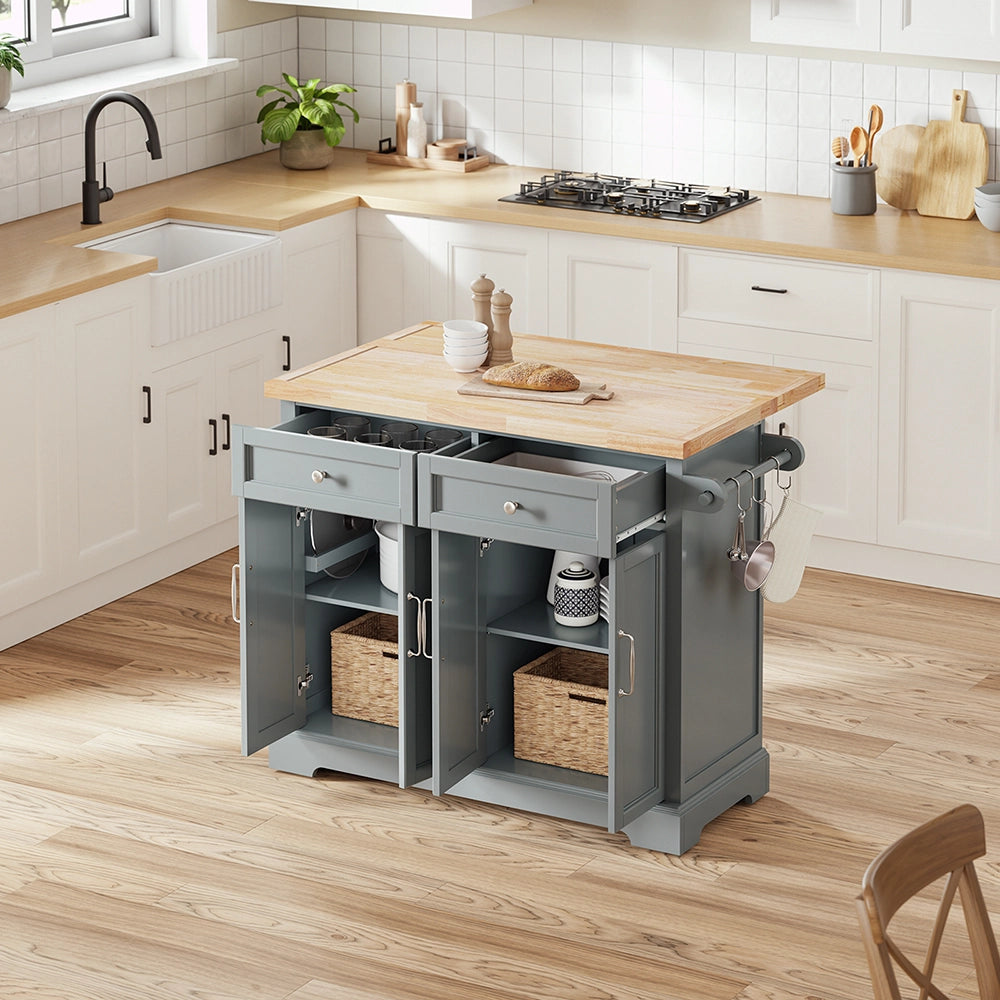 SoBuy | Isola cucina grigia con 4 ruote girevoli | Carrello per cucina con 4 ante e 2 cassetti | Penisola da cucina in MDF verniciato | 107×71×92 cm | Capacità di carico 98 kg | FKW71-III-HG
