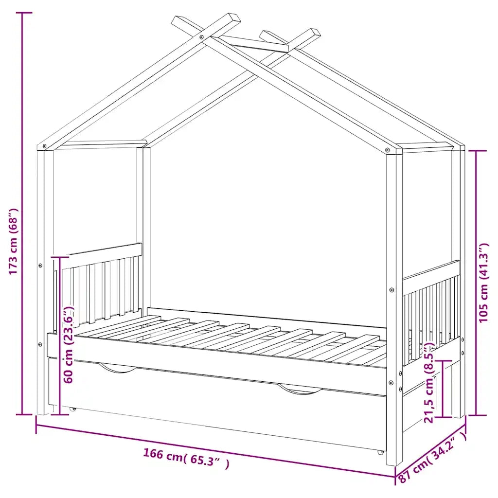 Giroletto per Bambini con Cassetto in Legno di Pino 80x160cm 322152